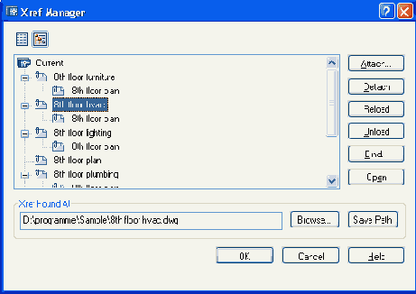 Диалоговое окно Xref Manager (форма дерева)
