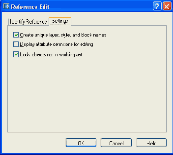 Диалоговое окно Reference Edit вкладка Settings