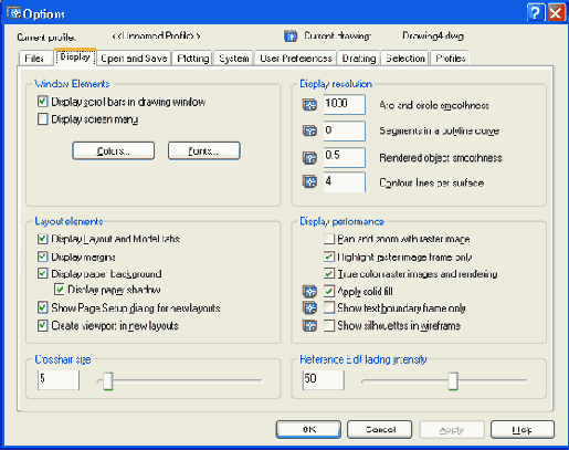   Options  Display