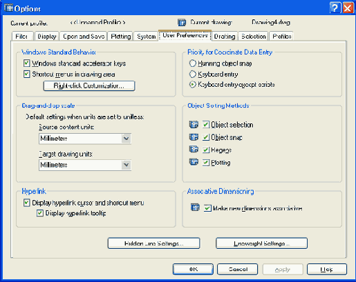   Options  User Preferences