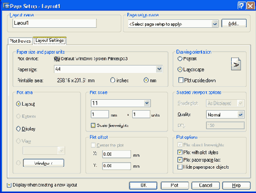  Page Setup  Layout Settings
