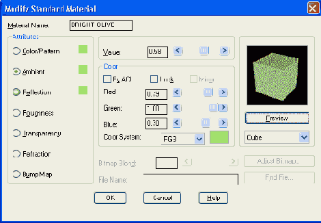 Диалоговое окно Modify Standard Material