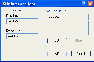 Диалоговое окно Indents and Tabs