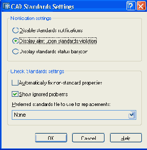 Диалоговое окно CAD Standards Settings