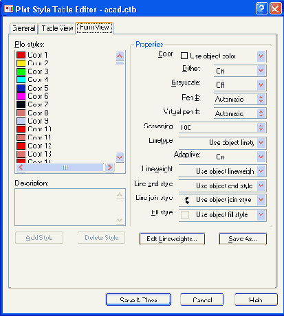   Plot Style Table 
