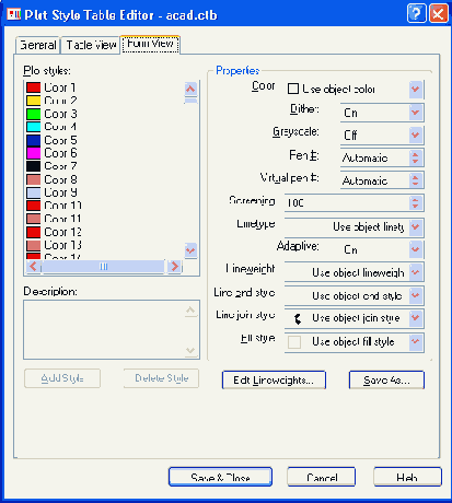   Plot Style Table Editor  General